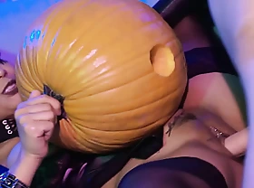 Fakehub Originals - Teen at Halloween College house party sneaky pumps a pumpkin before hot sexy Thai girl in cosplay leaves a catch party to offer up her covetous sopping pierced pussy