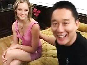 Asian dude and blond european immodest wench lifeless white wench