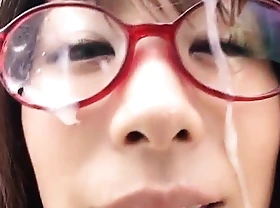 Mimi kousaka with bifocals licks hard penis