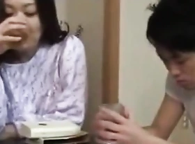 Japanese Mom with Son Drink Together with Fuck